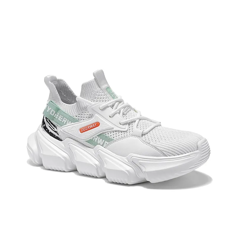 DEERWAY Anti Slip And Wear Resistant Height Increasing Low Top Chunky Sneakers Men's White-3