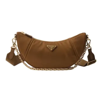 PRADA Re Nylon Recycled Nylon Crescent Bag, Handbag, Shoulder Bag Women's Brandy