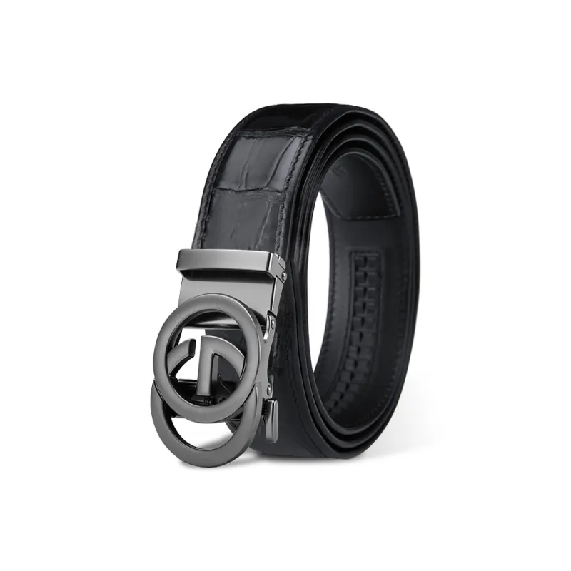 Cheekkiss Top Grain Cow Leather Belts Men's Gunmetal Silver 3.5cm-1