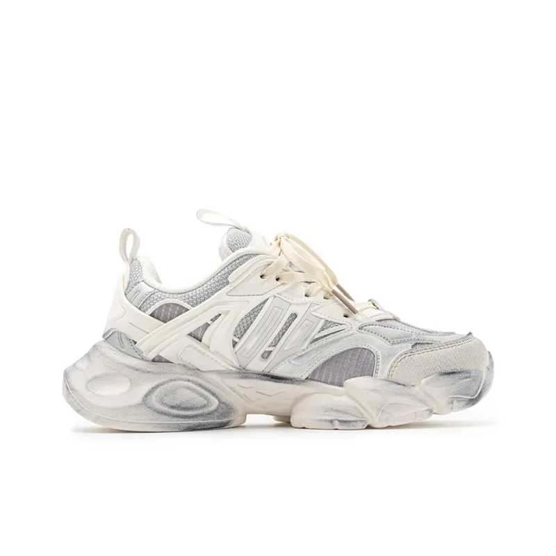 Medd Cushioned Wear Resistant Breathable Lightweight Height Increasing Low Top Chunky Sneakers Unisex Jade White/Silver-2