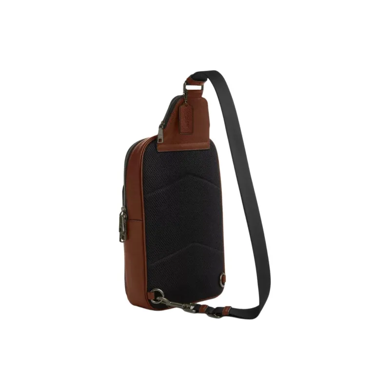 COACH ETHAN Litchi Grain Leather Sling Bag Regular Men's Saddle Brown-1