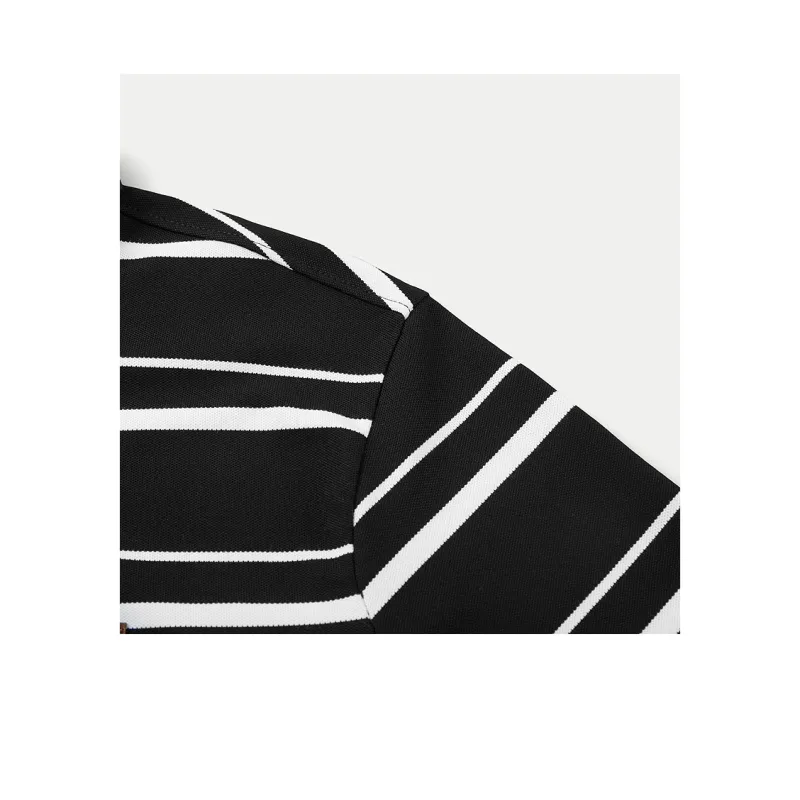 HLA Color Block Embroidery Lapel Stretch Chiffon Short Sleeved Polo Shirt Men's Black Stripes-2