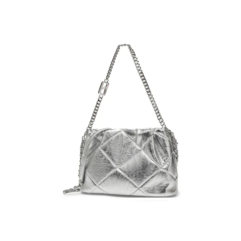 Staccato Sheepskin Shoulder Bag Medium Size Women's Metallic Silver/Elegant Gold-1
