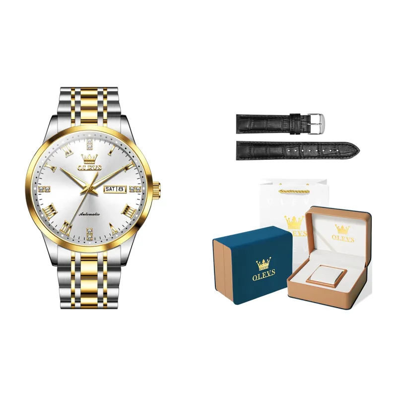 OLEVS Minimalist Series Mechanical Movement Stainless Steel Watchband Watch Men's Watches Black Dial-31