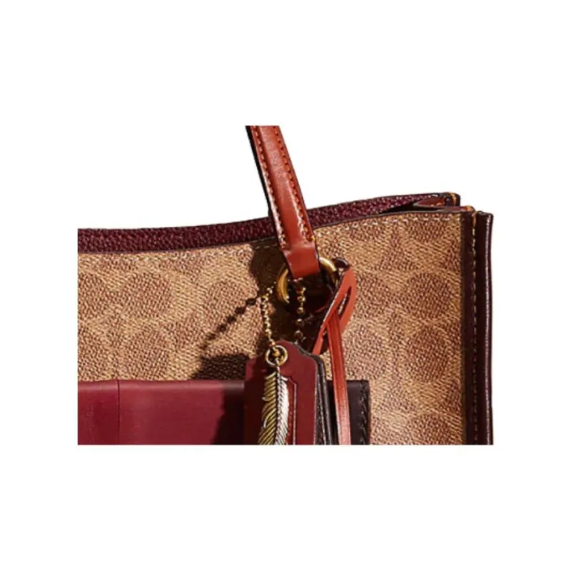 COACH Tyler Canvas With Calfskin Shoulder Bag Crossbody Bag Handbag Large Size Women's Brown & Red-4