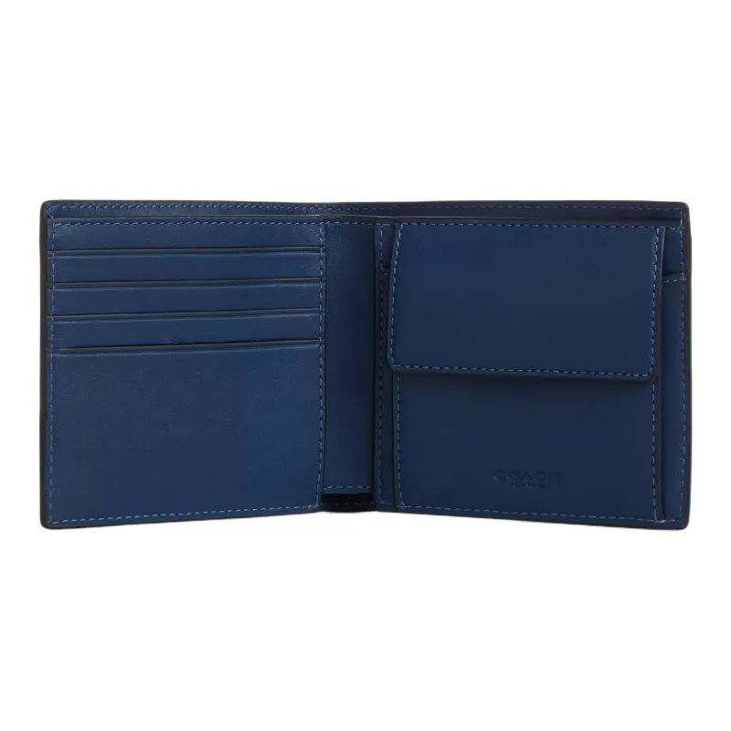 COACH Smooth Calf Leather Wallet Mini Men's Dark Blue-1