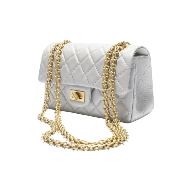 CHANEL 2.55 Pearl Lambskin Shoulder Bag Mini Women's Light Gray-2