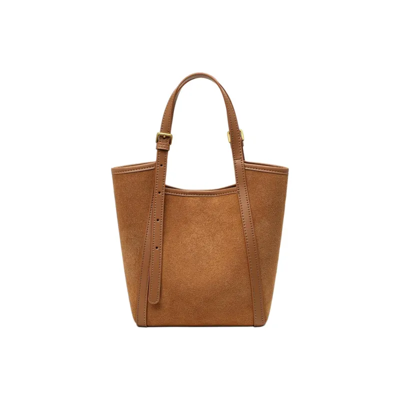 MILLIE'S Cow Leather Basket Bag, Bucket Bag, Shoulder Bag, Crossbody Bag, Handbag Regular Women's Coffee/Gold Brown-9