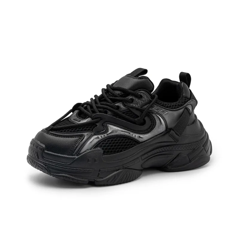 Medd Cushioned Wear Resistant Breathable Lightweight Height Increasing Low Top Chunky Sneakers Unisex Black-2