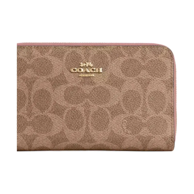 COACH Coated Canvas Wallet Trumpets Women's Tan & Pink-2