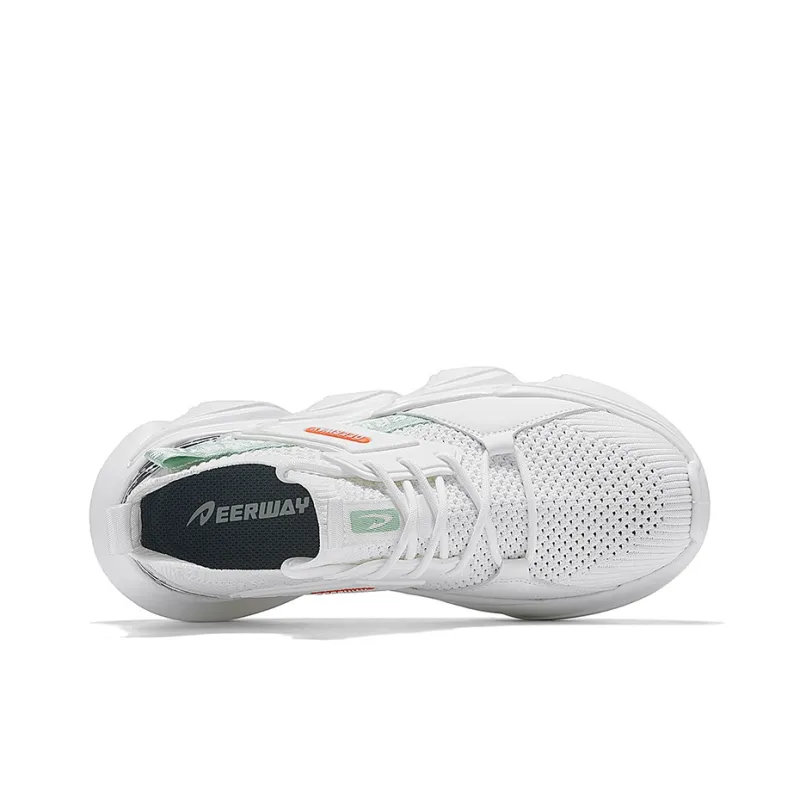 DEERWAY Anti Slip And Wear Resistant Height Increasing Low Top Chunky Sneakers Men's White-5