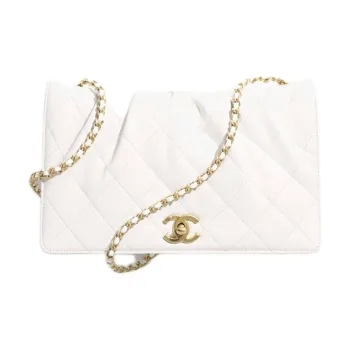 CHANEL Lambskin Shoulder Bag Large Size Women's White