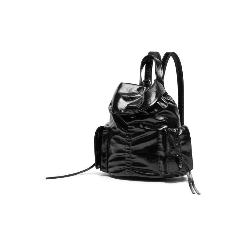 Staccato Cow Leather Backpack Medium Size Women's Caramel Black-1