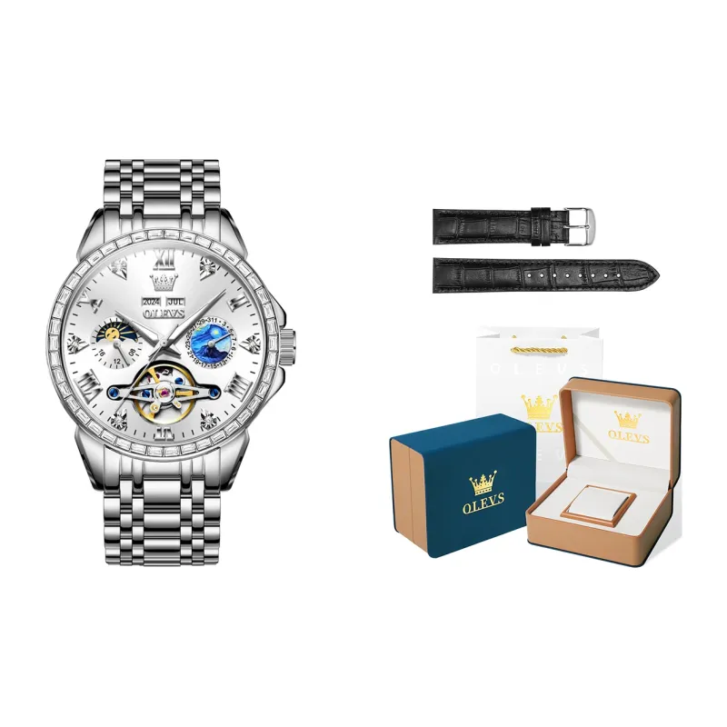 OLEVS Play The Cool Series Mechanical Movement Stainless Steel Watchband Watch Men's Watches Black Dial-20