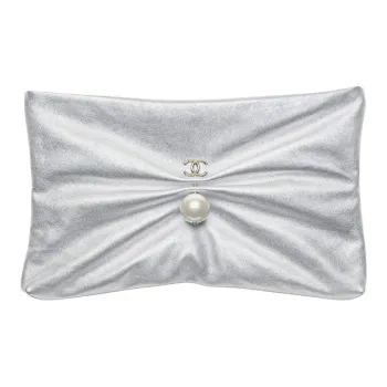 CHANEL Lambskin Clutch Large Size Women's Silver