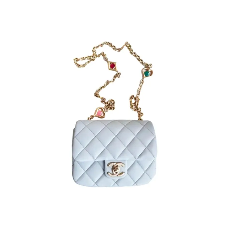 CHANEL Lambskin Flap Bag With Zip Closure Shoulder Bag Crossbody Bag Mini Women's Light Gray Blue-0
