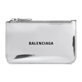 Balenciaga Mirror Finish Effect Calfskin Wallets Card Holders Large Size Women's Silver