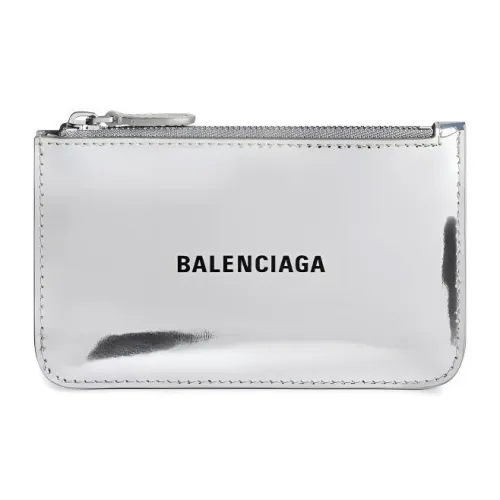 Balenciaga Mirror Finish Effect Calfskin Wallets Card Holders Large Size Women's Silver