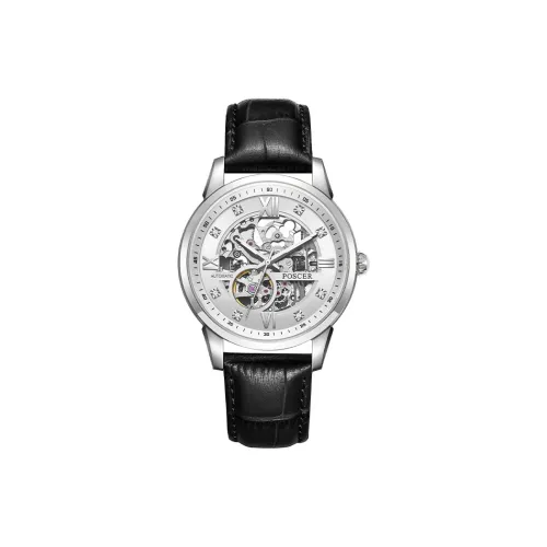 POSCER Automatic Mechanical Movement Leather Watch Bands Watch Men's Watches White Dial