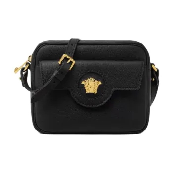 VERSACE La Medusa Calfskin Messenger Bag, Crossbody Bag, Shoulder Bag Women's Black