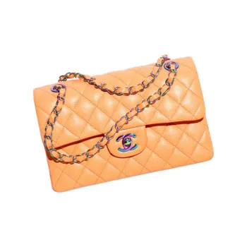 CHANEL Classic Flap CF Embossed Calfskin Shoulder Bag Crossbody Bag Small Size Women's Orange