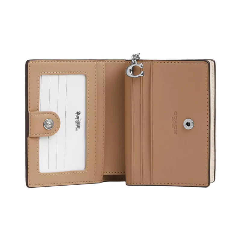 COACH Snap Wallet Leather Wallet Mini Women's Silver & Fabric White & Chalk-1