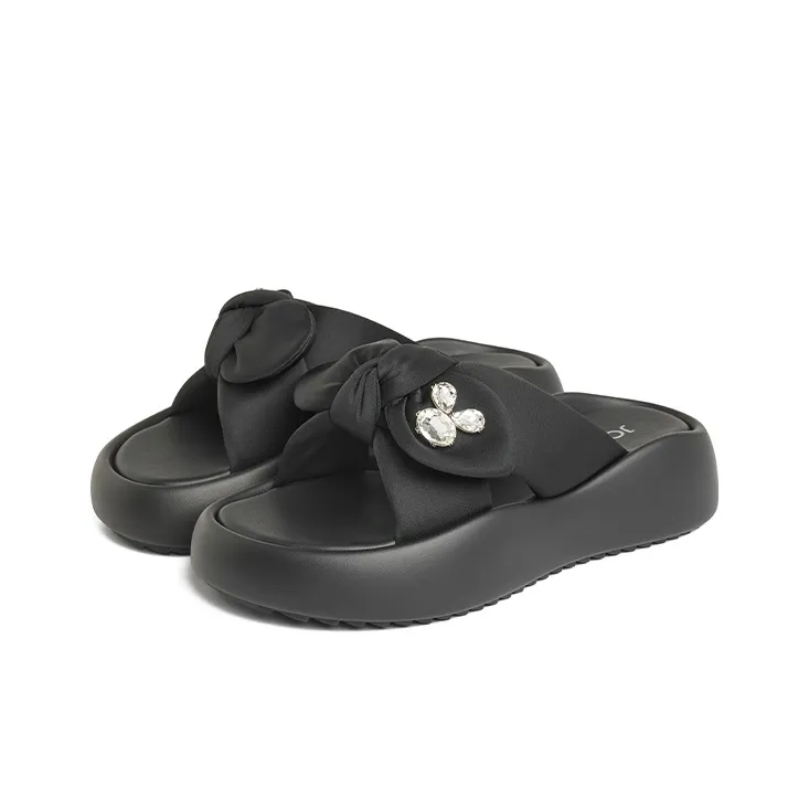 JOSINY Rubber Sole Cushioning Slip Resistant Abrasion Resistant Odor Resistant Quiet Slide Slippers Women's Black-1