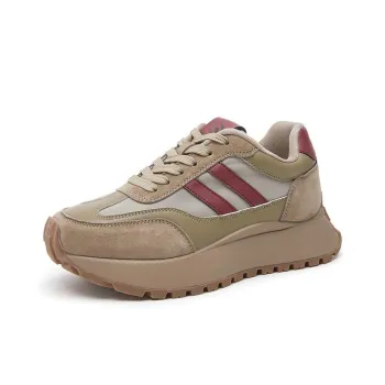 YEARCON Low Top Chunky Sneakers Women's Brown Yellow With Dark Red Undertones