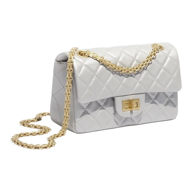 CHANEL 2.55 Pearl Lambskin Shoulder Bag Mini Women's Light Gray-1