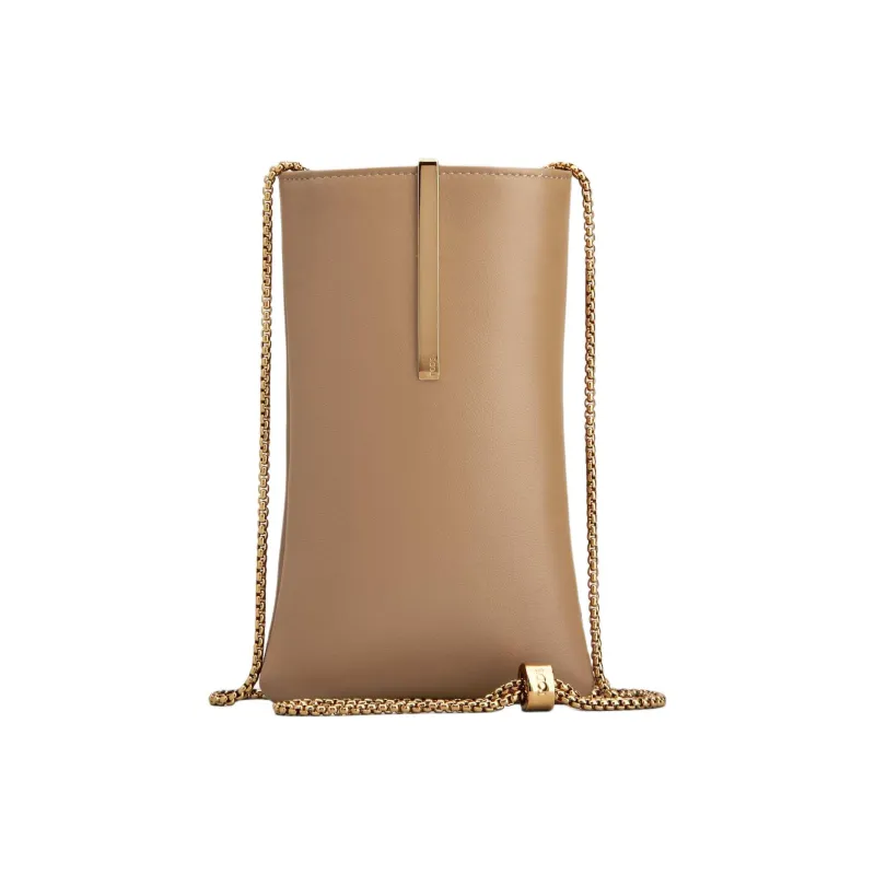 TOD'S Cow Leather Cell Phone Pouch Medium Size Women's Beige Yellow-0