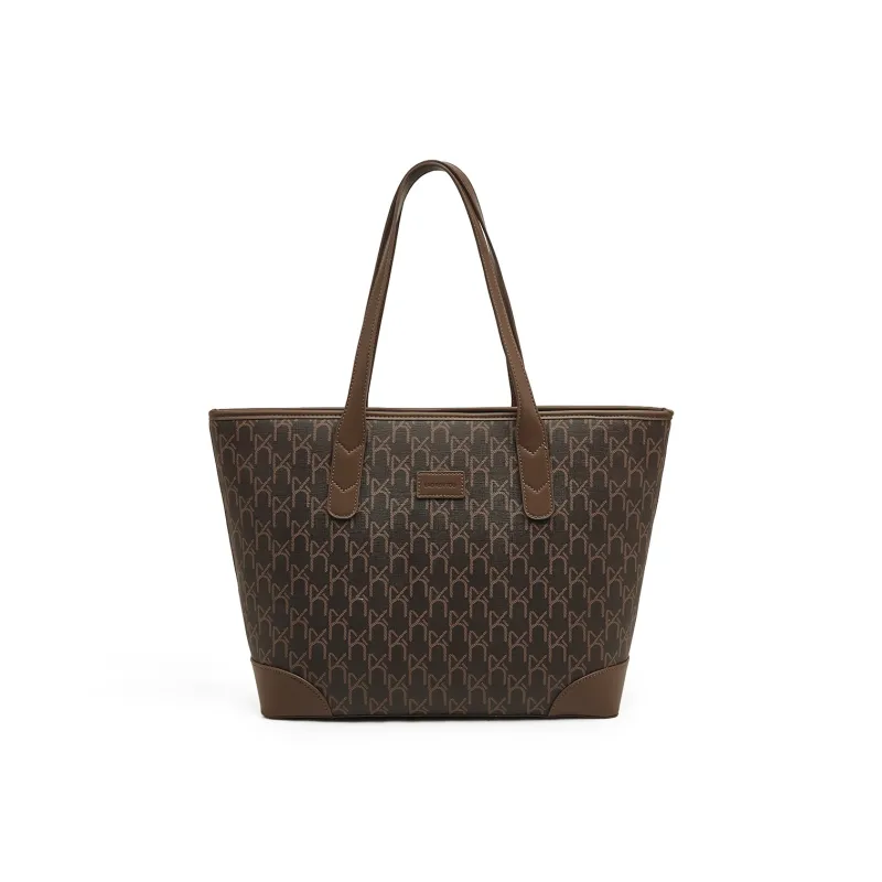 Old Man's Head Synthetic Leather Tote Bag Shopping Bag Shoulder Bags Women's Coffee Brown/Khaki-6