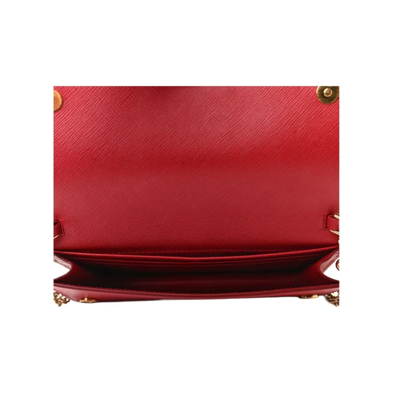 PRADA Cahier Leather Shoulder Bag Mini Women's Red-3