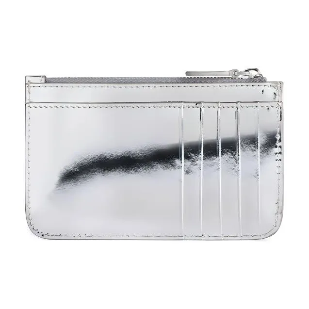 Balenciaga Mirror Finish Effect Calfskin Wallets Card Holders Large Size Women's Silver-1