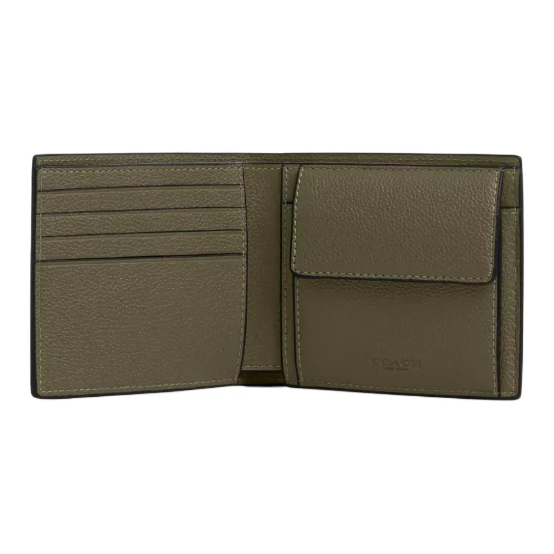 COACH Smooth Calf Leather Wallet Mini Men's Olive Umber-1