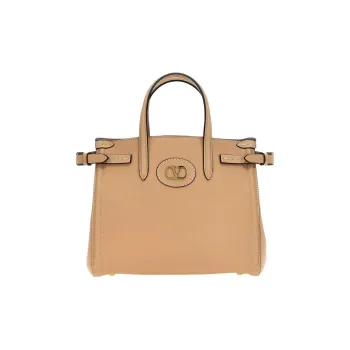 Valentino Calfskin Tote Bag, Shopping Bag, Handbag Small Size Women's Light Umber