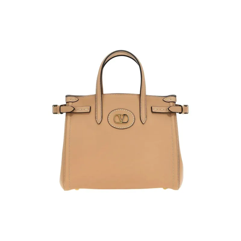 Valentino Calfskin Tote Bag, Shopping Bag, Handbag Small Size Women's Light Umber-0