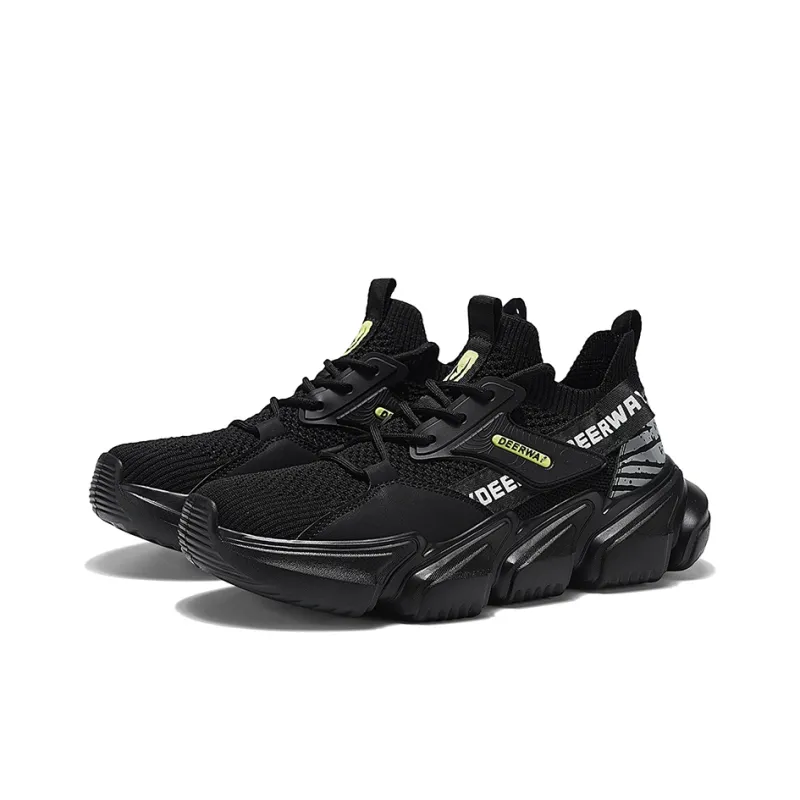 DEERWAY Cushioned Wear Resistant Height Increasing Low Top Chunky Sneakers Men's Black-2