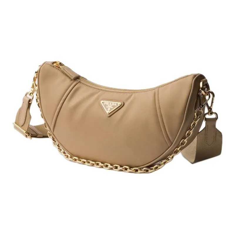 PRADA Re Nylon Recycled Nylon Crescent Bag Shoulder Bag Women's Camel Brown-1