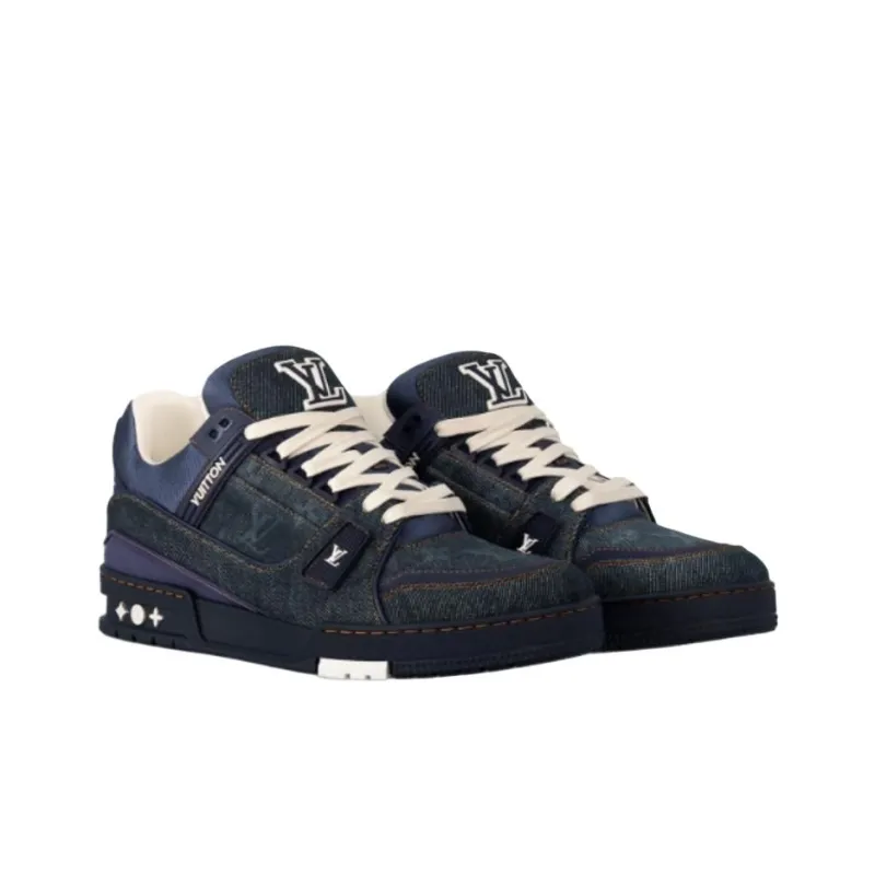LOUIS VUITTON Trainer Low Top Skateboard Shoes Women's Dark Blue-2