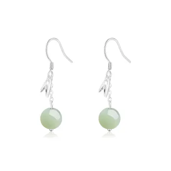 Oriental Jade Earrings Pale Greenish White Jade Women's
