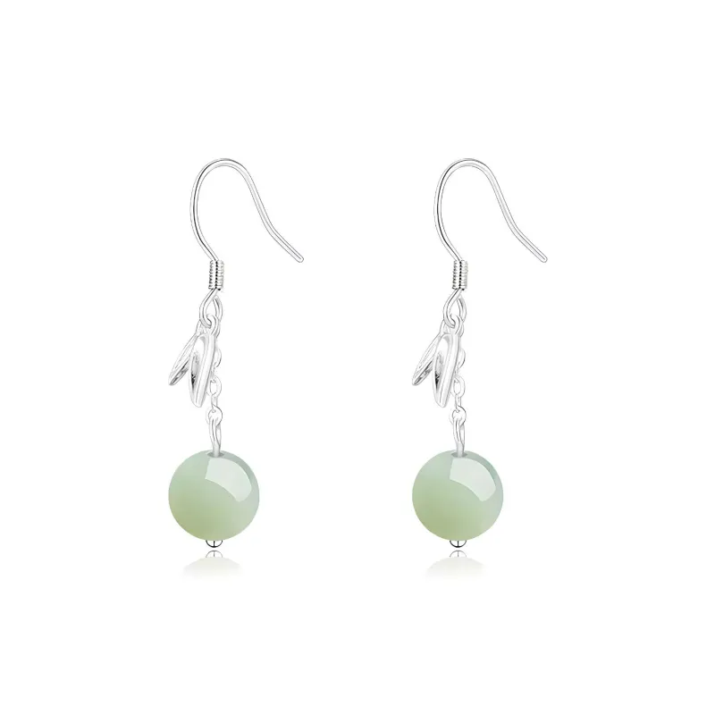 Oriental Jade Earrings Pale Greenish White Jade Women's-0