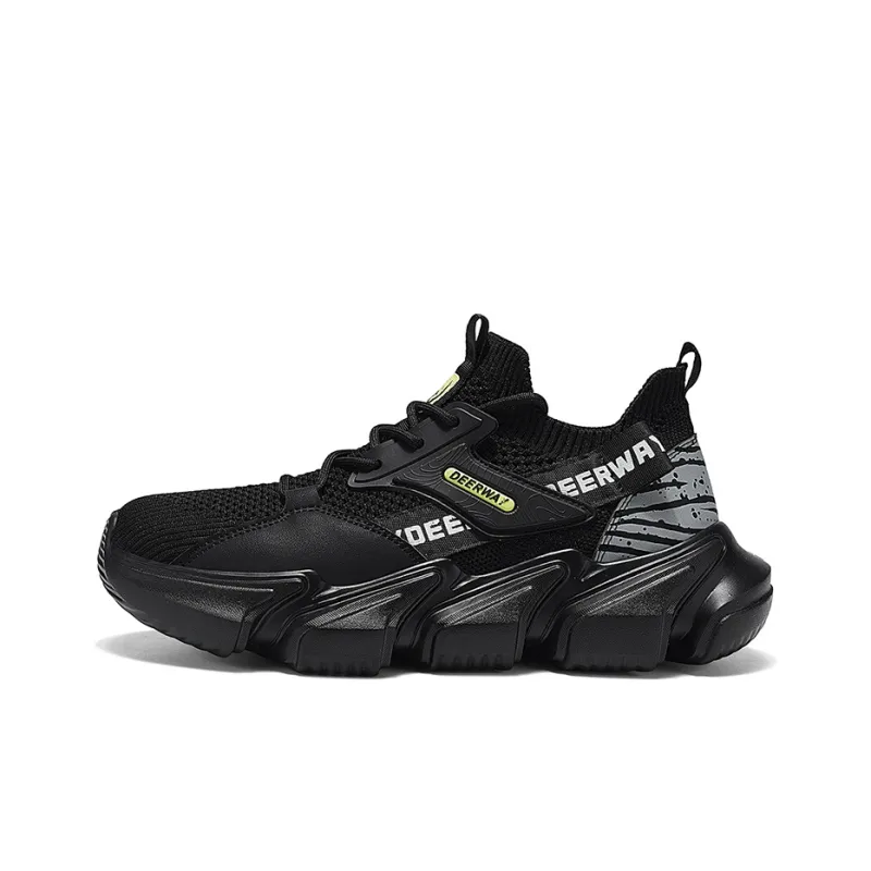 DEERWAY Cushioned Wear Resistant Height Increasing Low Top Chunky Sneakers Men's Black-0