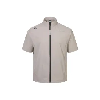 DESCENTE Basic Woven Short Sleeve Full Zip Up T Shirt Men's