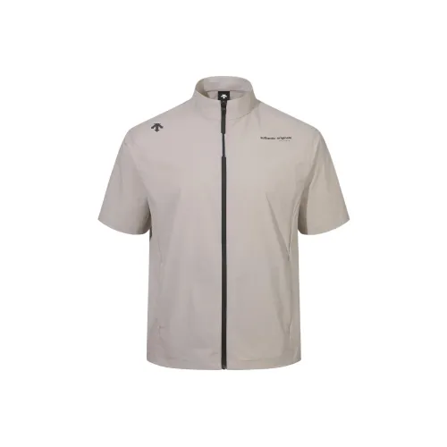 DESCENTE Basic Woven Short Sleeve Full Zip Up T Shirt Men's