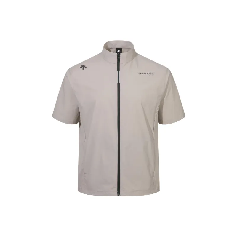 DESCENTE Basic Woven Short Sleeve Full Zip Up T Shirt Men's-0