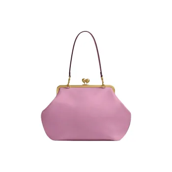 COACH KisslockFrame Leather Shoulder Bag Large Size Women's Rose
