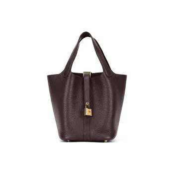 HERMES Picotin Lock Taurillon Clemence Leather Basket Bag, Bucket Bag, Handbag Women's 46 Ebene Ebony