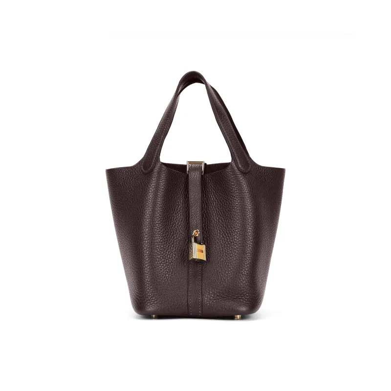 HERMES Picotin Lock Taurillon Clemence Leather Basket Bag, Bucket Bag, Handbag Women's 46 Ebene Ebony-0