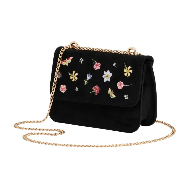 Fable Polyester Crossbody Bag Shoulder Bag Medium Size Women's Black Floral-1