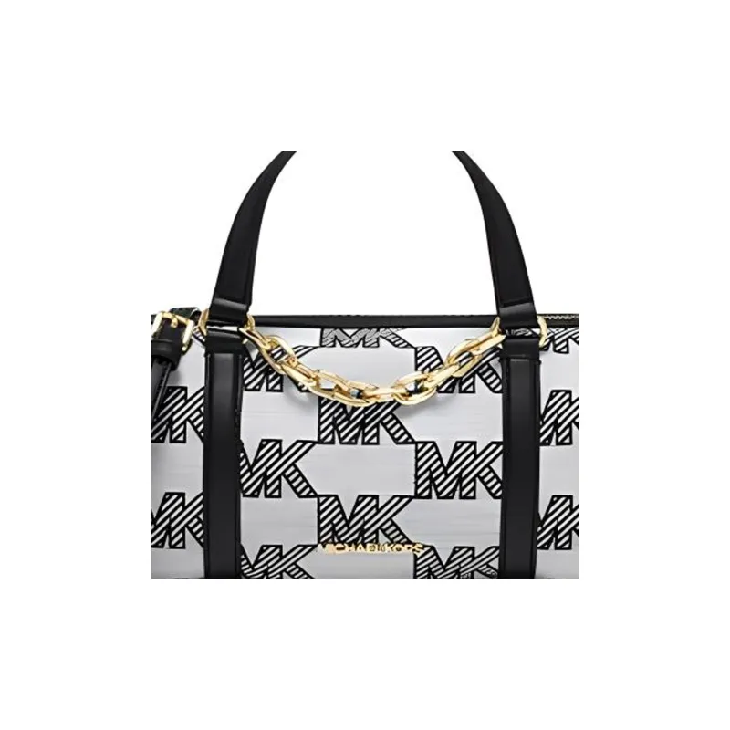 MICHAEL KORS Fabric Artificial Leather Boston Bag Handbag Shoulder Bag Crossbody Bag Medium Size Women's Black & Gray-2